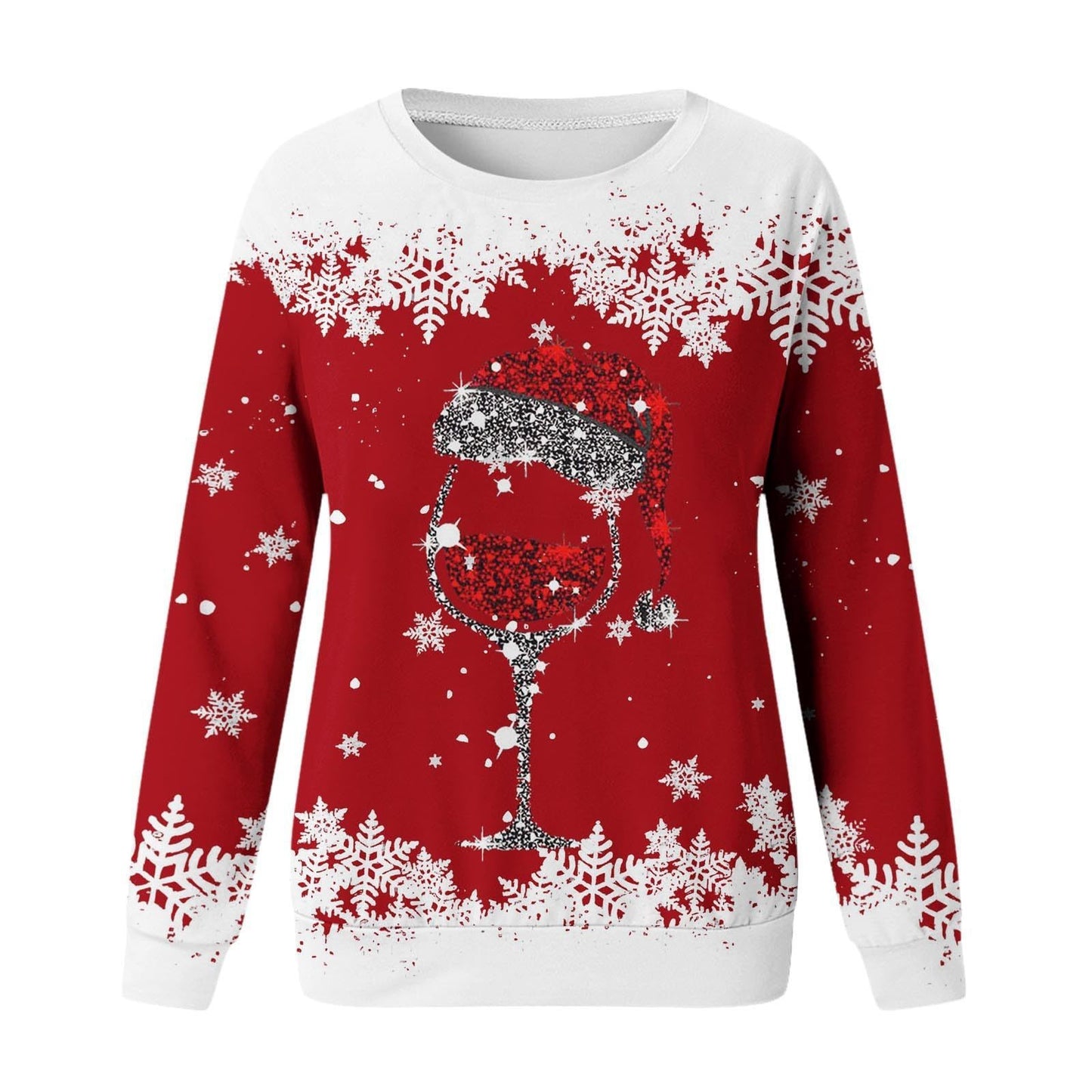 Wine glass Christmas New Women's Round Neck Sweater 3D Digital Printing Casual Women's Clothing