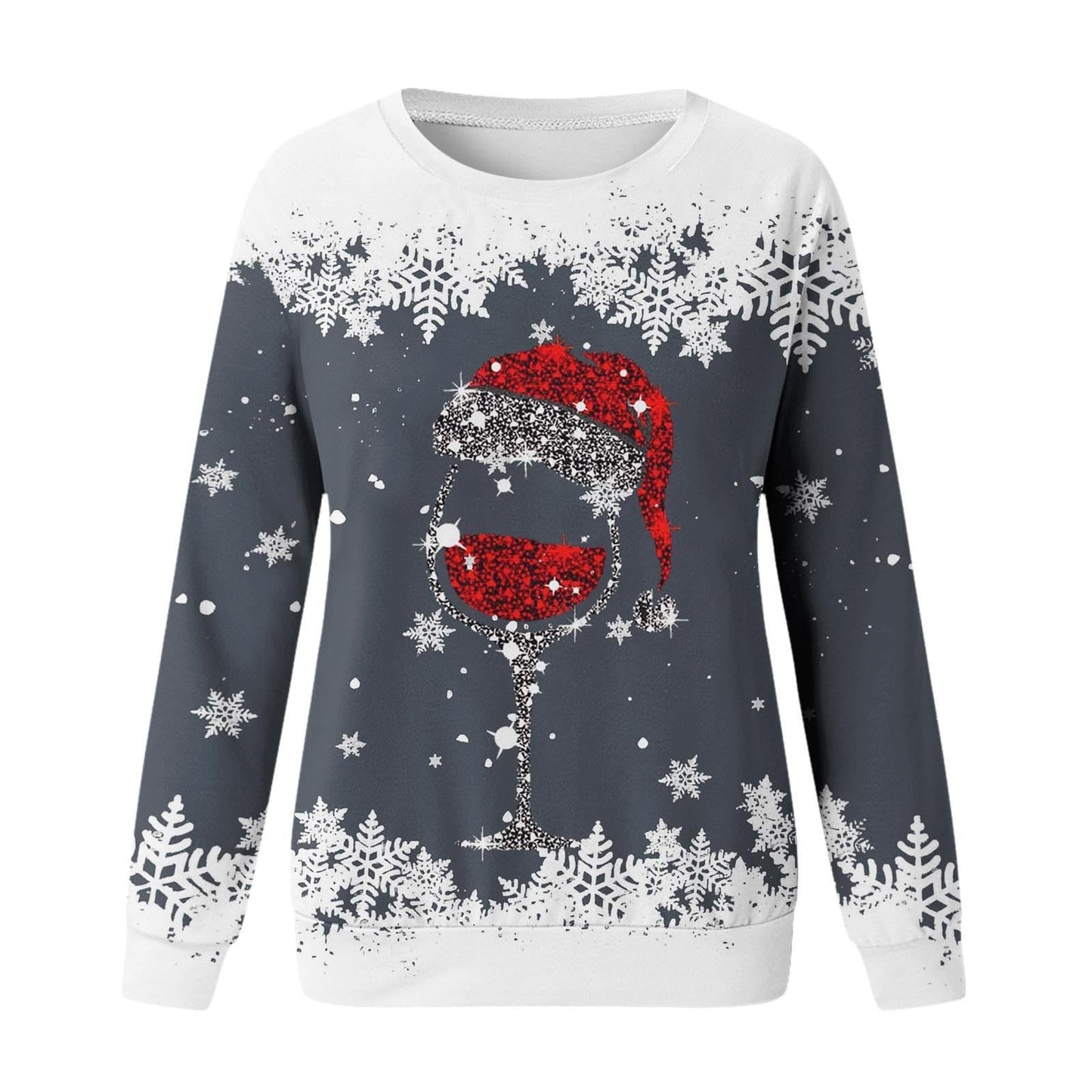 Wine glass Christmas New Women's Round Neck Sweater 3D Digital Printing Casual Women's Clothing