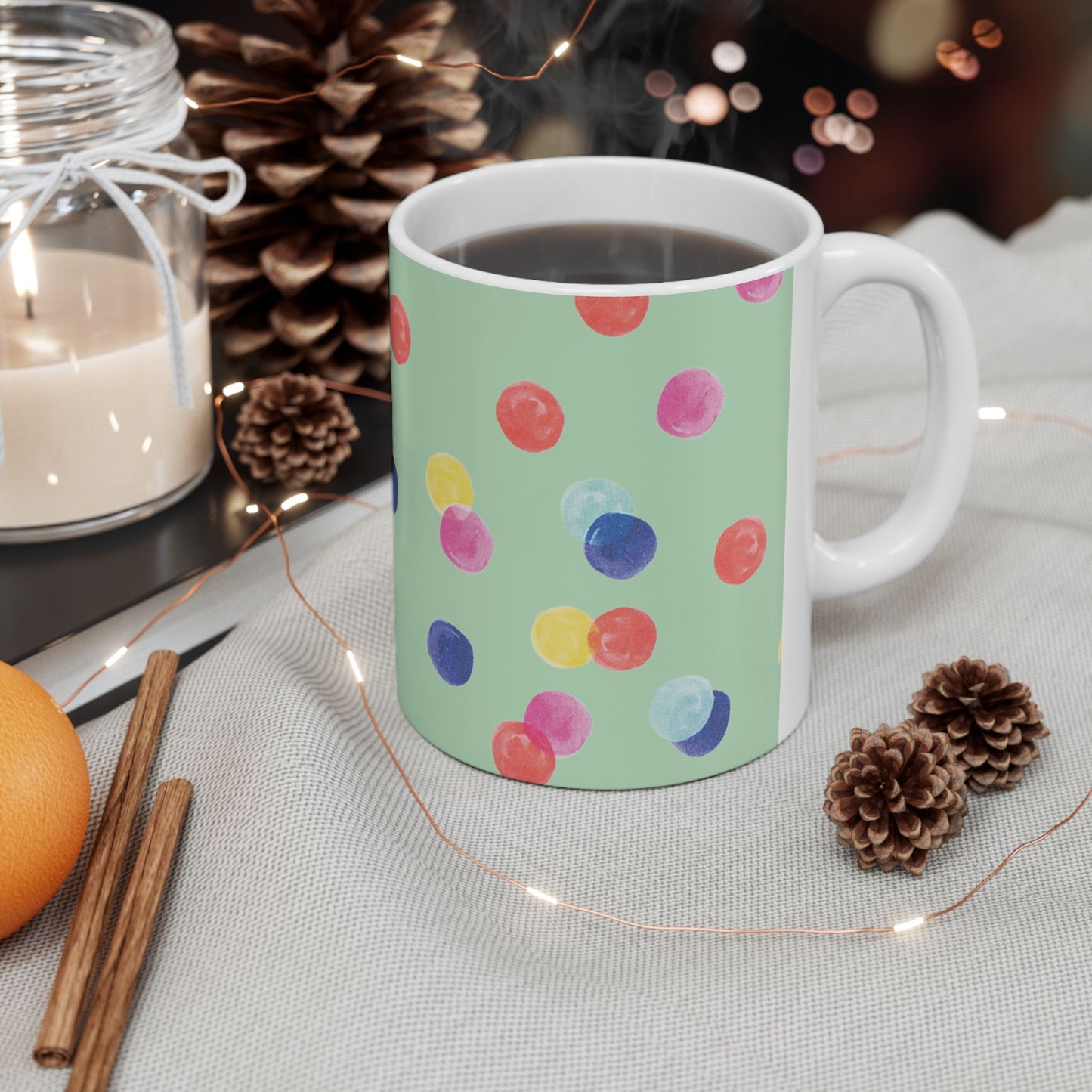 Colorful Polka Dot Ceramic Mug | Fun Drinkware for Home, Office, Gifts, Birthdays, and Celebrations