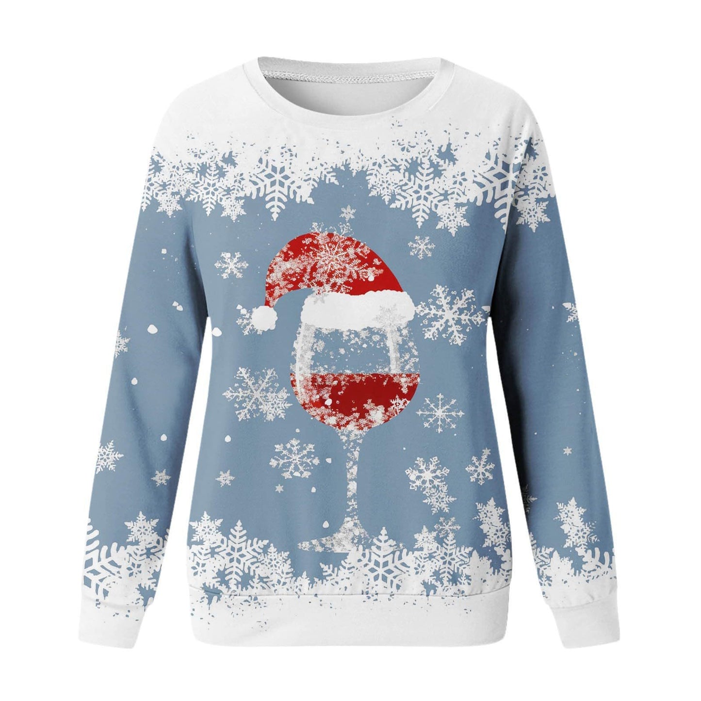 Wine glass Christmas New Women's Round Neck Sweater 3D Digital Printing Casual Women's Clothing