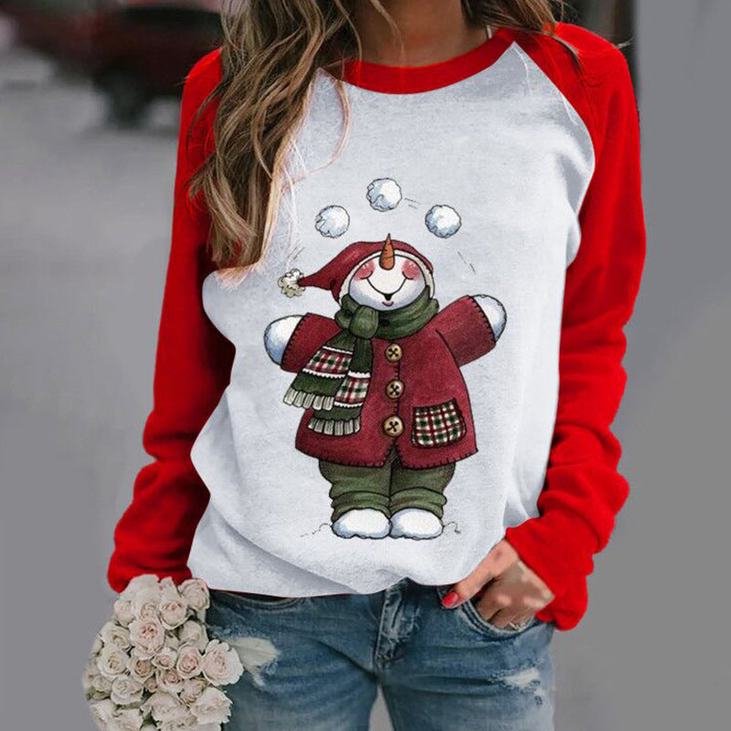 Snowman Top Printed Long Sleeve Women's Clothing