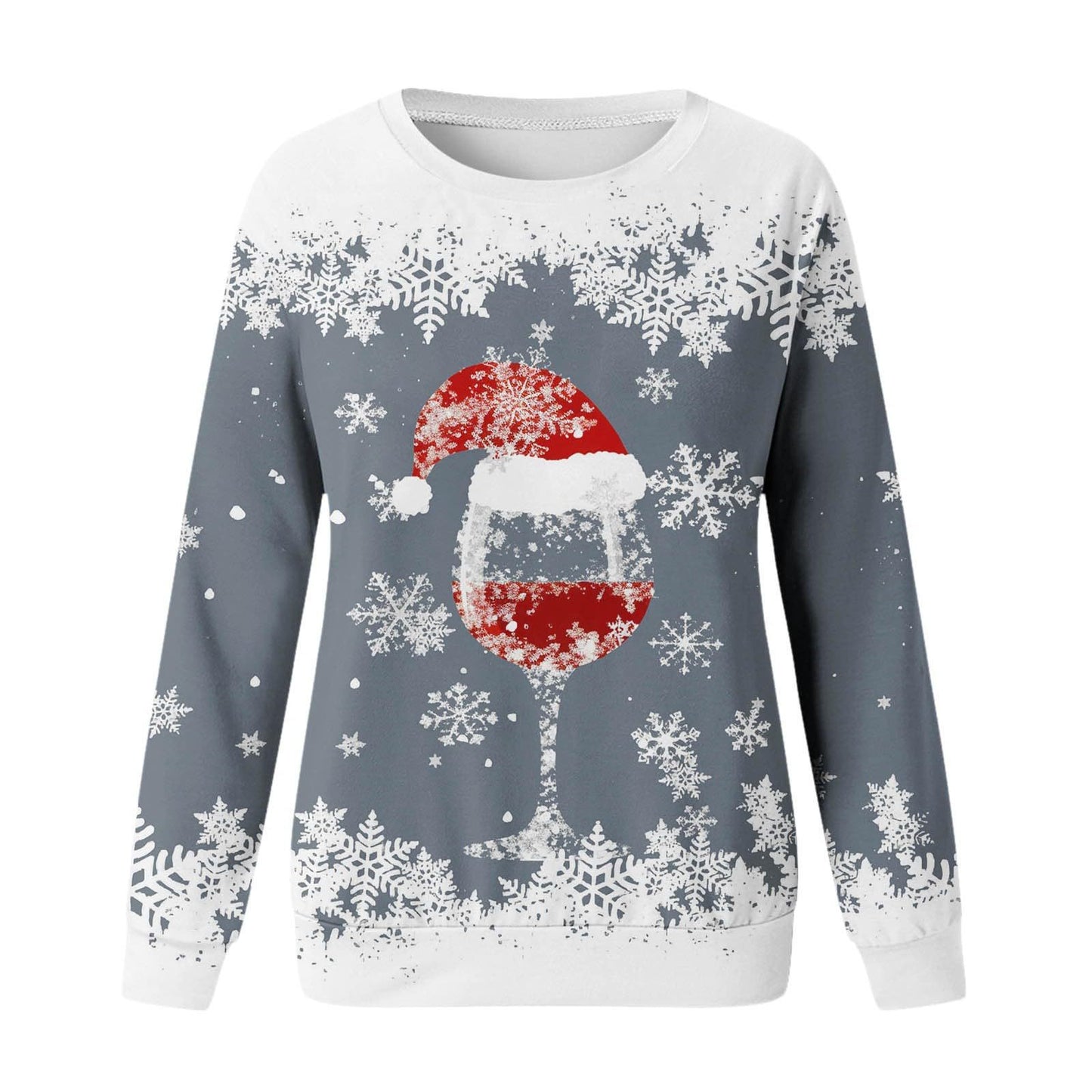 Wine glass Christmas New Women's Round Neck Sweater 3D Digital Printing Casual Women's Clothing