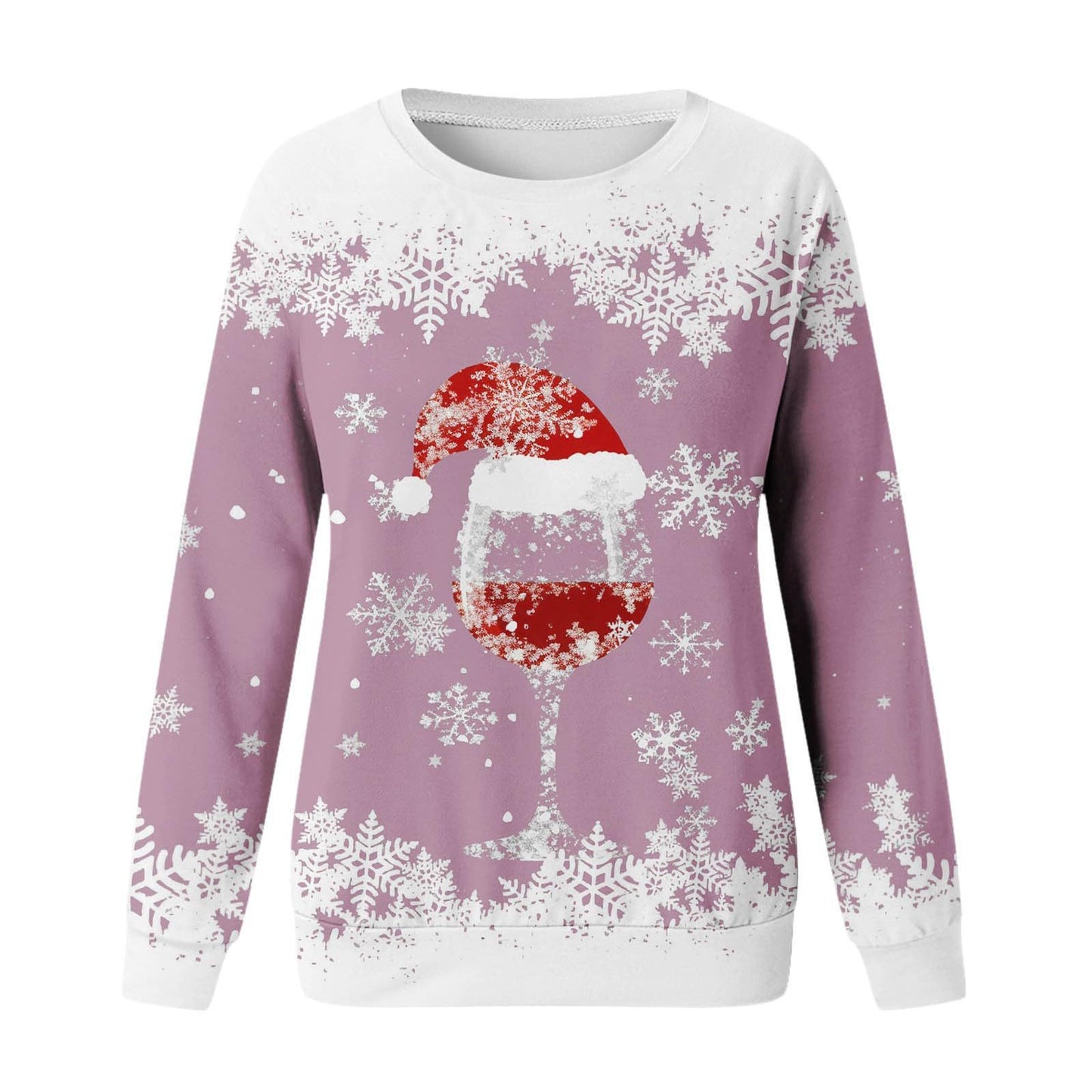 Wine glass Christmas New Women's Round Neck Sweater 3D Digital Printing Casual Women's Clothing