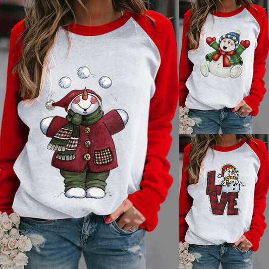 Snowman Top Printed Long Sleeve Women's Clothing