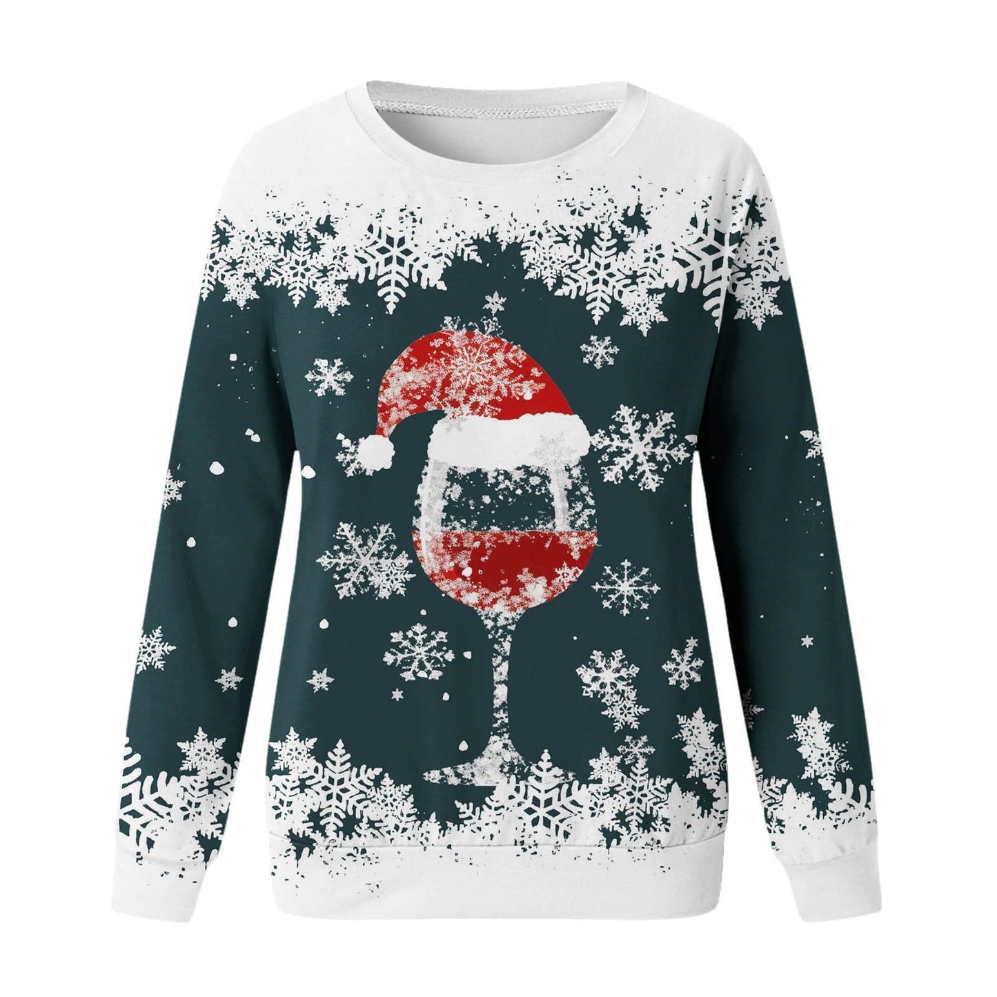 Wine glass Christmas New Women's Round Neck Sweater 3D Digital Printing Casual Women's Clothing