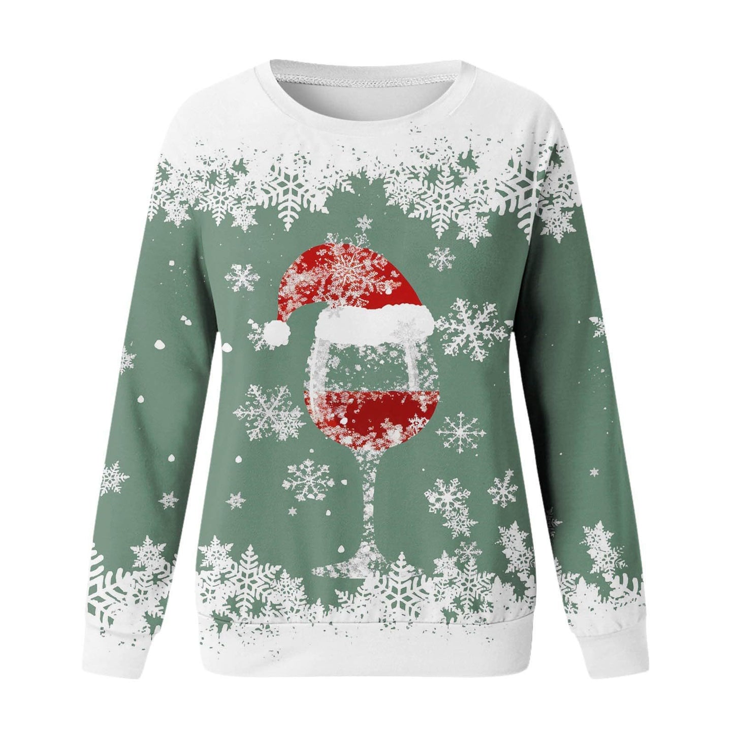 Wine glass Christmas New Women's Round Neck Sweater 3D Digital Printing Casual Women's Clothing
