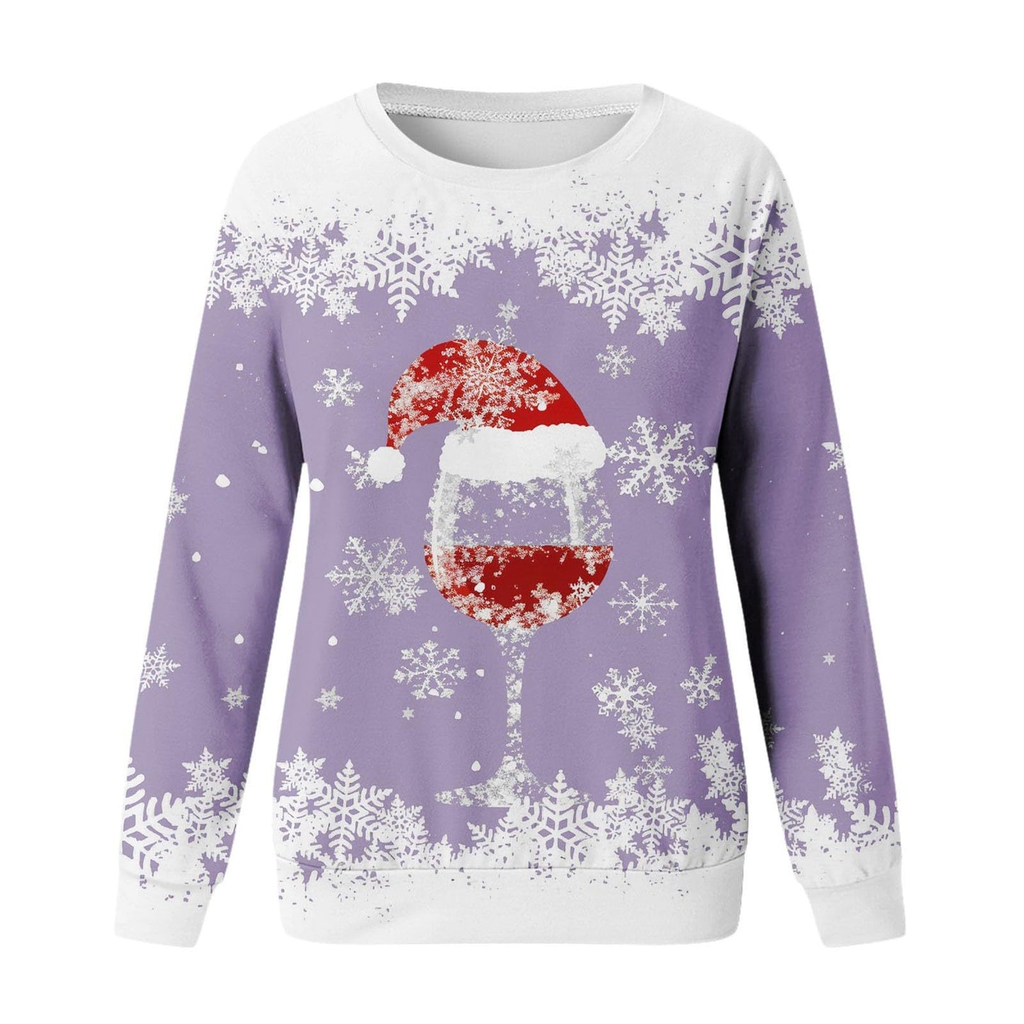Wine glass Christmas New Women's Round Neck Sweater 3D Digital Printing Casual Women's Clothing