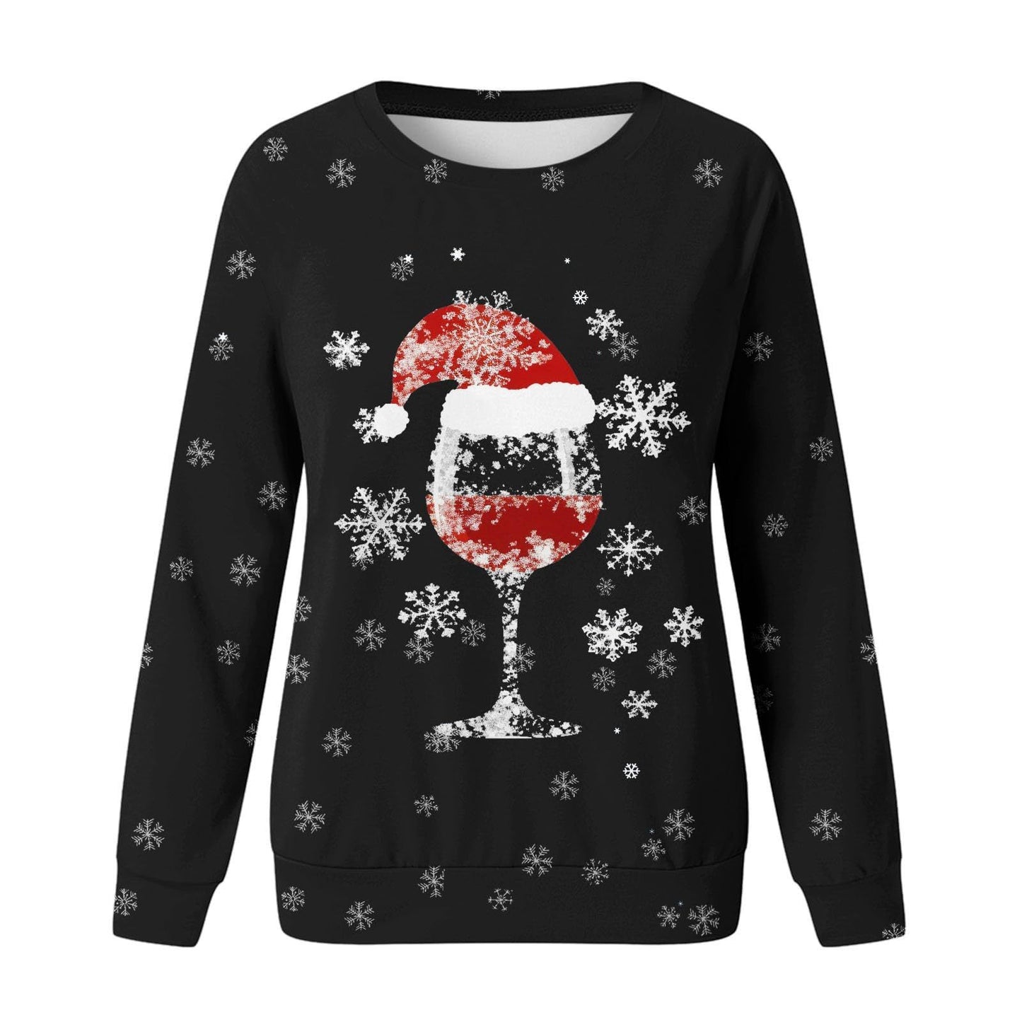 Wine glass Christmas New Women's Round Neck Sweater 3D Digital Printing Casual Women's Clothing