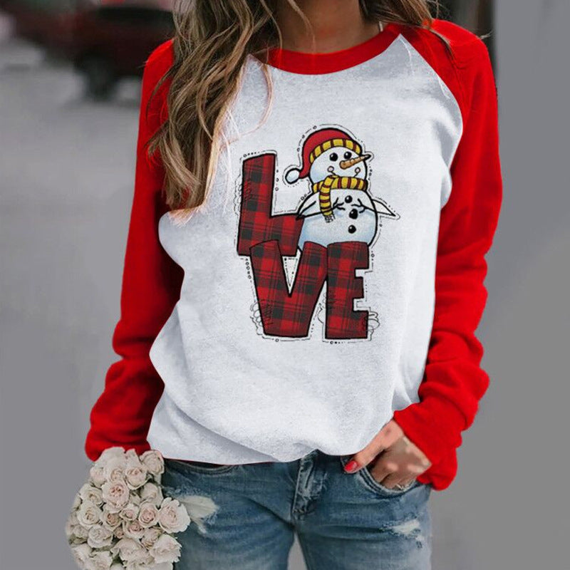 Snowman Top Printed Long Sleeve Women's Clothing