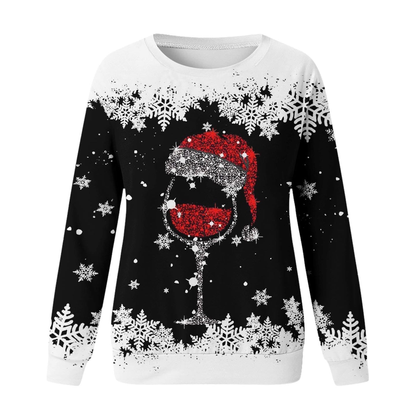 Wine glass Christmas New Women's Round Neck Sweater 3D Digital Printing Casual Women's Clothing