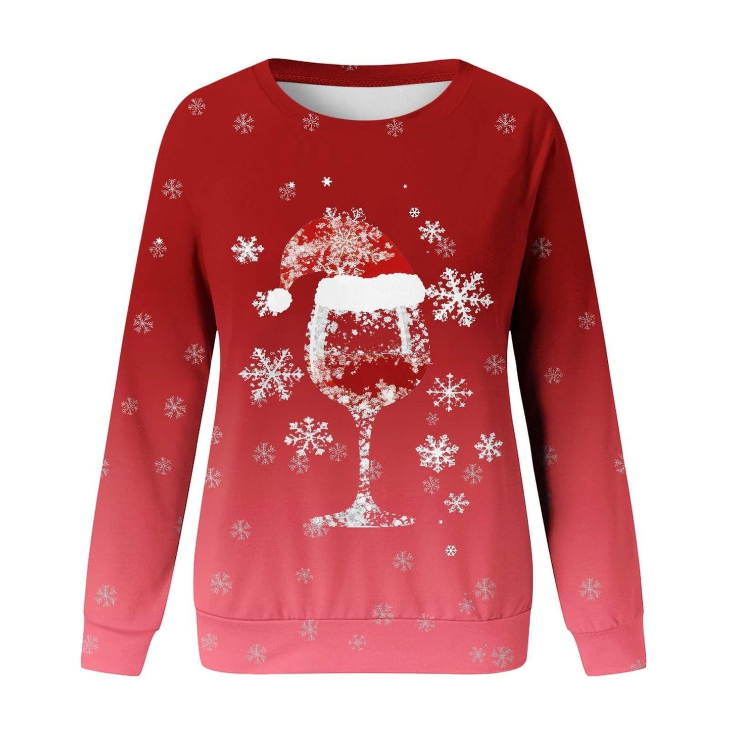Wine glass Christmas New Women's Round Neck Sweater 3D Digital Printing Casual Women's Clothing